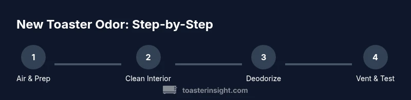 Infographic showing a four-step process to remove new toaster smell