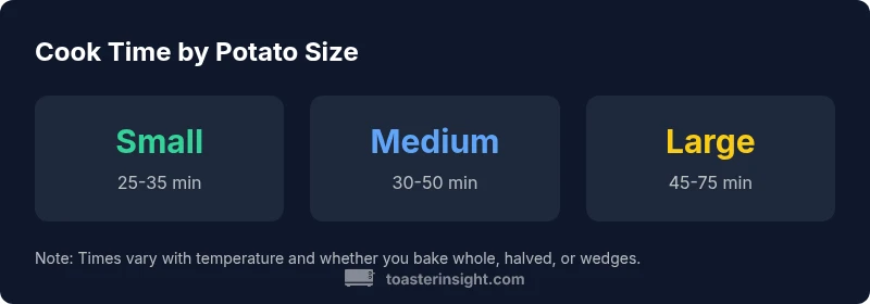 Infographic showing toaster oven sweet potato cook times by size