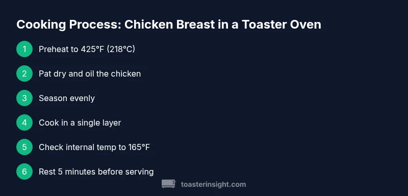 Process diagram showing steps for cooking chicken breast in a toaster oven