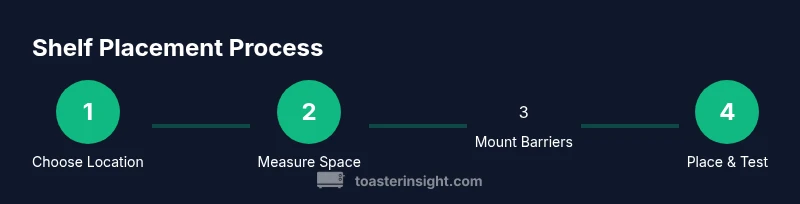 Infographic showing four steps to place a toaster oven on a shelf