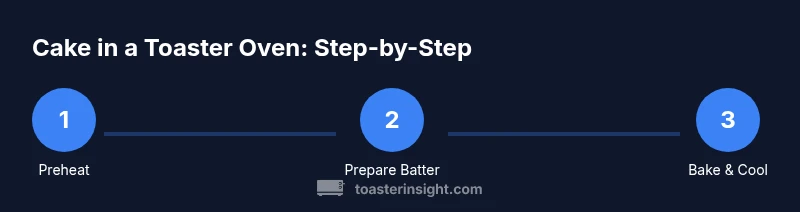 Infographic showing steps to bake a cake in a toaster oven