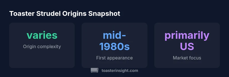 Infographic showing origin region, first appearance in the mid-1980s, and US market focus for toaster strudels