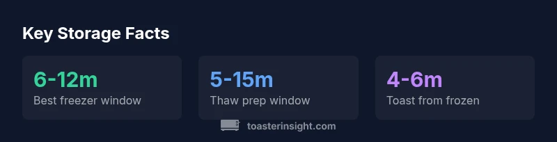 Infographic showing freezer storage, thaw times, and toasting guidance for toaster strudels