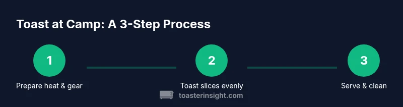 Process chart showing three steps to toast bread at camp