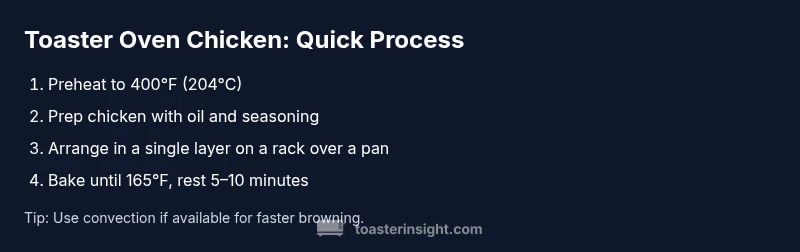 Infographic showing a 4-step process for cooking chicken in a toaster oven