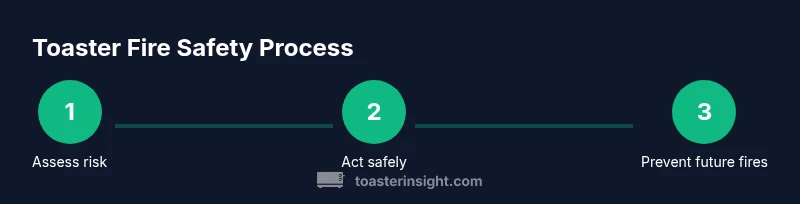 Infographic showing a 3-step process for stopping a toaster fire
