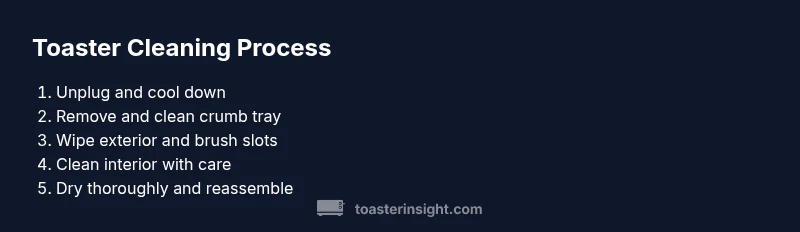 Process flow showing steps to clean a toaster